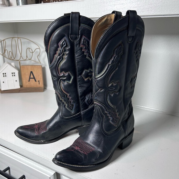 Levi's Shoes - Vintage Levi’s Cowboy Boots Women’s 8.5 Black Red Stitch Western Leather Rare